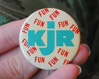 1960&#39;s KJR Seattle Button - FUN - Radio Station Pin Back - Vintage Radio Station Collectible - Pinback - Badge - Souvenir