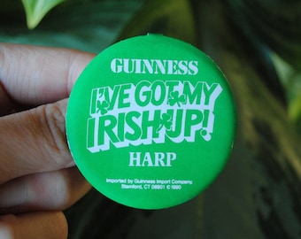1990's Guinness Tab Pin Button - I've Got My Irish Up! HARP - Fold Over Badge - Vintage Campaign Style