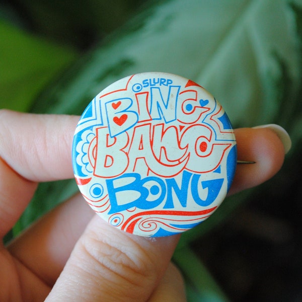 1960's Slurpee Bing Bang Bong Pin Back Button - Pinback - Lithographed Badge - Slurp Flavor Button - Vintage Advertising Souvenir