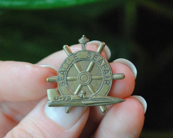 Vintage Metal Seattle Seafair Pin - U-73 Hydroplane Space Needle Ship Wheel - Lapel Pin - Tie Tack - Sea Fair Souvenir - 1970&#39;s - E.J. Towle