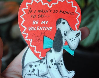 1970's If I Wasn't So Bashful I'd Say Be My Valentine - Dalmatian Dog With Blue Ribbon - Hallmark - Die Cut - Vintage Valentine's Day Card