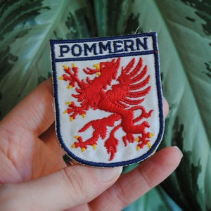 Vintage Pommern German Patch - Coat of Arms - Shield - Pomerania - Red, White, and Blue - Embroidered Patch