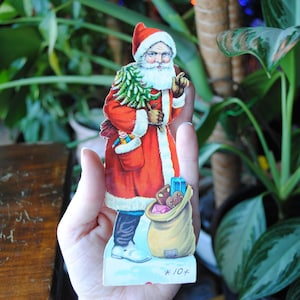Vintage Santa Die Cut - Bag Of Toys - Christmas Decoration - Holiday Card - Original Ephemera - 1930&#39;s