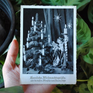 1950&#39;s German Christmas Card - Herzliche Weihnachtsgrüße - Christmas Tree With Candles - Holiday Card - Vintage Postcard