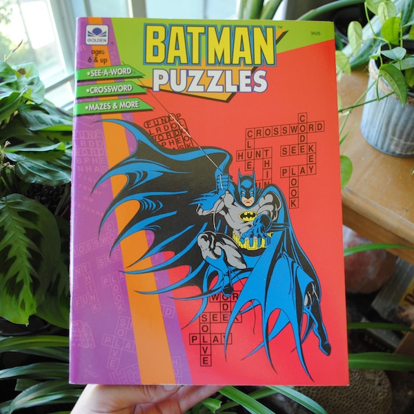 1991 Batman Puzzles Activity Book - A Golden Book - 3625 - Crosswords Mazes Coloring Book - Vintage Batman Comic Collectible - 1990's