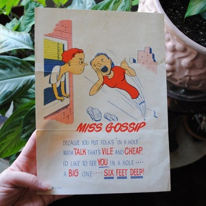 Miss Gossip Vinegar Valentine Card - Nosy Neighbor - Carte insulto - Stampa d'arte originale degli anni '40 - Made In USA - Vintage