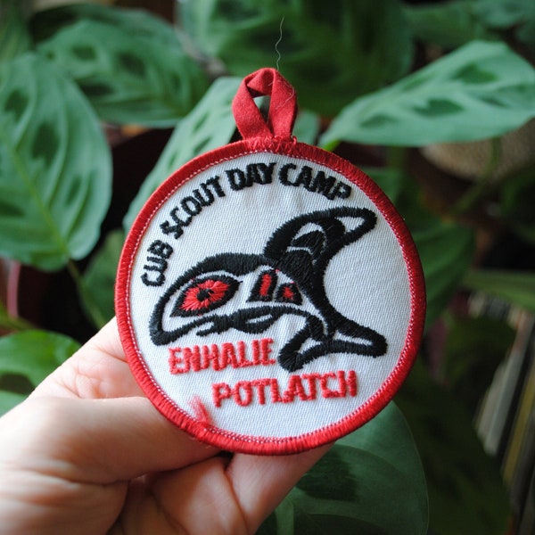 Vintage Enhalie Potlatch Cub Scout Day Camp Patch - Chief Seattle Council - BSA - PNW Native American Whale - Boy Scouts Patch - 1960's