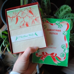 Notas de Natal dos anos 1940 por Chitter Chat - Conjunto de 18 - Folhas e Envelopes - Cartões de Natal - Decoração de Natal - Blackwell OK - Vintage