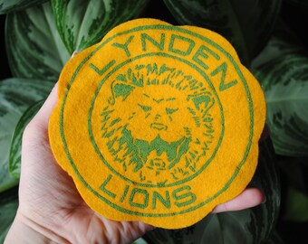Vintage Lynden Lions Patch - Mascot Felt Patch  - Green & Yellow - LHS Washington State - High School Sports - 1970's