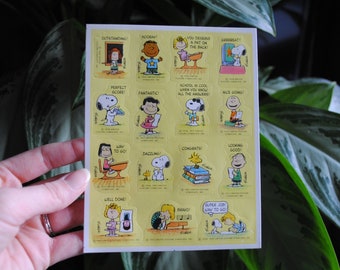 Vintage Peanuts Stickers Sheet - Hallmark - United Syndicate Feature Inc - School Teacher Student - Unused Original Mint Sticker 1980's