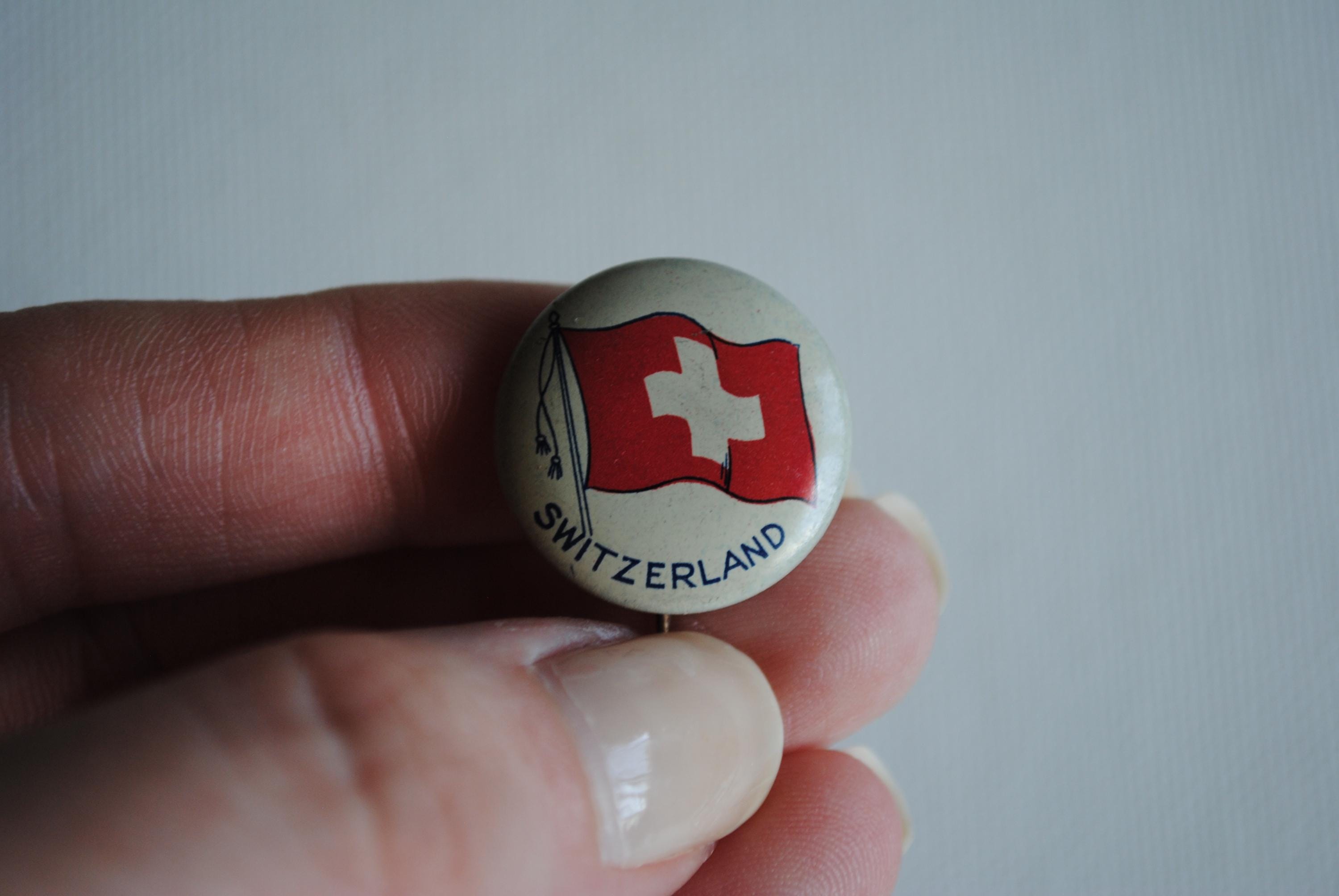 Vintage Switzerland Flag Pin Back Button - Flags of the Vintage Switzerland Flag Pin Back Button - Flags of the