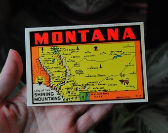 Original Montana State Travel Decal - MT - Retro Window Sticker - Vintage Lindgren Turner or Emblem - Water Dip Transfer - 1950's