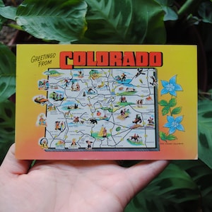 Vintage Greetings From Colorado Postcard - State Map - Colorado Souvenir - Plastichrome - P14117 #90 - 1960&#39;s