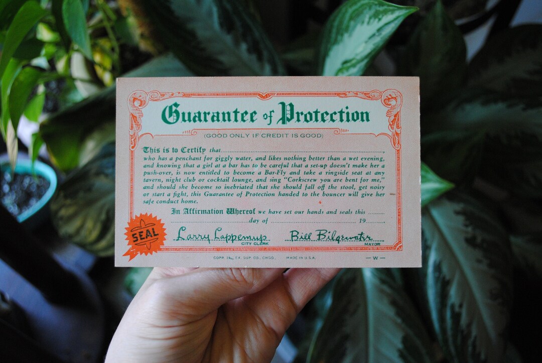 1940's Guarantee of Protection - 1941 - Gag Gift - Exhibit Supply ...