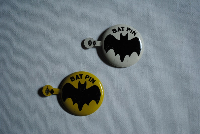 Union Label Vintage 1960/'s Batman Bat Pin Tab Pin Button Campaign Style Pin Lithographed Fold Over Badge