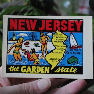 Original New Jersey State Travel Decal - NJ - Retro Window Sticker - Vintage Baxter Lane - Water Dip Transfer - 1960&#39;s