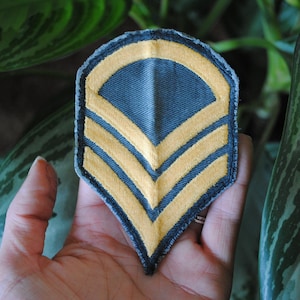Vintage US Army Staff Sergeant Rank Patch - SSG - Green and Yellow - Chevron Insignia