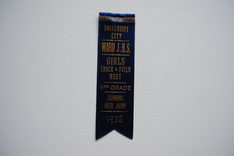 Vintage Running High Jump Blue Ribbon Pin - 1938 - University City Ward ...