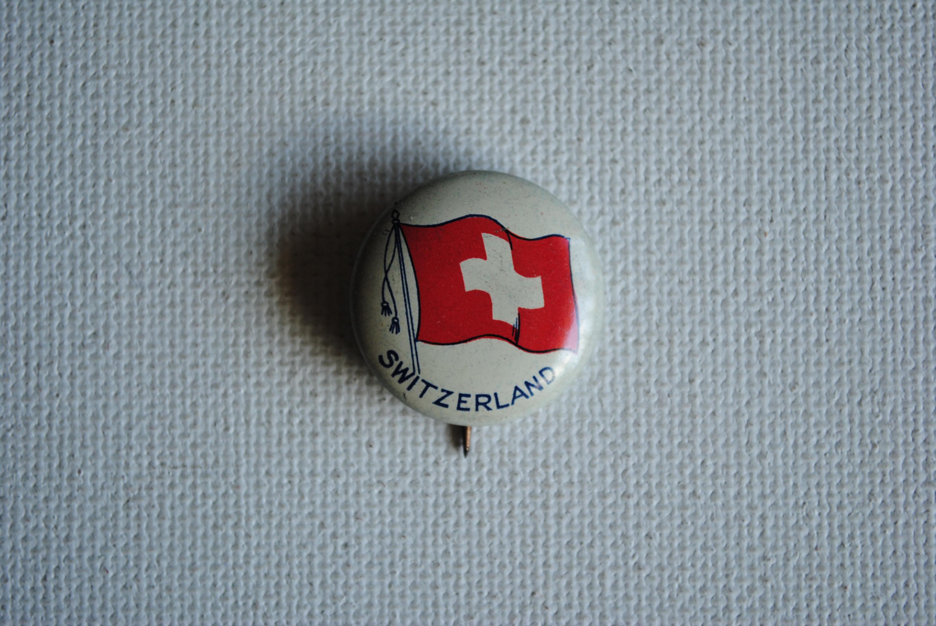 Vintage Switzerland Flag Pin Back Button - Flags of the Vintage Switzerland Flag Pin Back Button - Flags of the