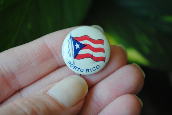 Vintage Porto Rico Flag Pin Back Button - Flags Of Th… - Gem