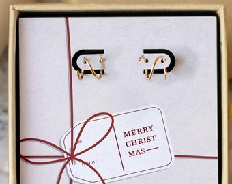 Petites boucles d'oreilles doubles torsadées dorées | Carte à message de Noël Bijoux | Cadeau bijoux de Noël | Bas de Noël pour ado | Cadeau de Noël