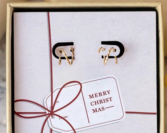 Gold Doppel Creolen Kleine Twist Ohrringe Voll Strukturiert | Weihnachtspostkarte Schmuck | Stocking Stuffer für Teen | Weihnachtsschmuck Geschenk