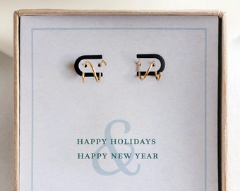 Gold Double Hoop Small Twist Earrings | Christmas Message Card Jewelry | Christmas Jewelry Gift | Stocking Stuffer for Teen | Christmas Gift