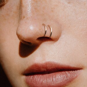 14k Gold Filled Double Hoop Nose Ring | Double Nose Ring Hoop | Small Huggie Hoops | Spiral Nose Ring | Faux Double Hoop | Double Hoop Twist