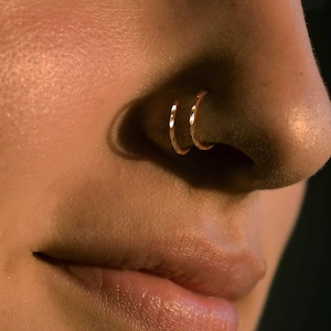 14k Gold Filled Textured Double Hoop Nose Ring | Double Nose Ring Hoop | Small Huggie Hoops | Textured Spiral Nose Ring | Double Hoop Twist