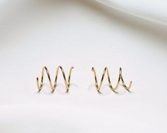 Dreifach Kleine Spiral Ohrringe 14k Gold Filled | Dreifach Creolen | Ohrringe für Doppelpiercings | Spiral Ohrringe | Faux Hoop Ohrring