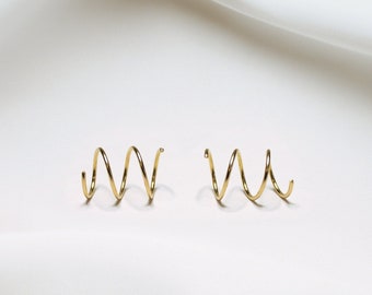 Triple Small Twist Earrings 14k Gold Filled | Triple Hoop Earrings | Earrings for Double Piercings | Spiral Earrings | Faux Hoop Earring