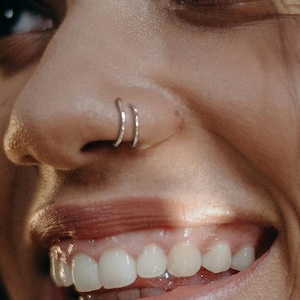 Sterling Silver Textured Double Hoop Nose Ring | Double Nose Ring Hoop | Small Huggie Hoops | Textured Spiral Nose Ring | Double Hoop Twist