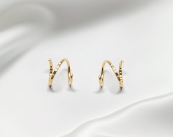 14k Gold Fill Half Textured Small Twist Earrings | Double Hoop Earrings | Small Huggie Hoops | Spiral Earrings | Faux Double Hoops