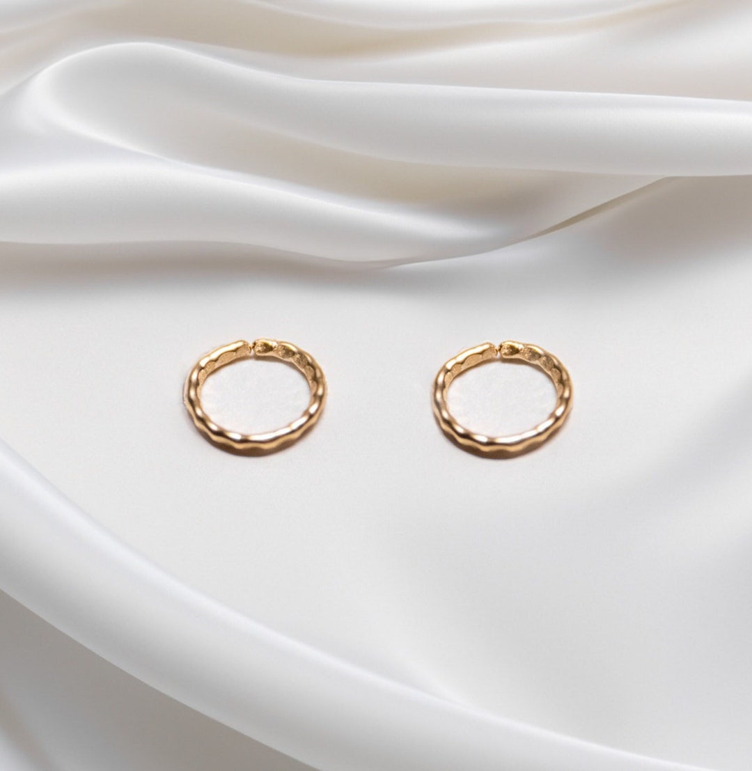 14k Gold Filled Textured Huggie Hoop Earring | Textured Gold