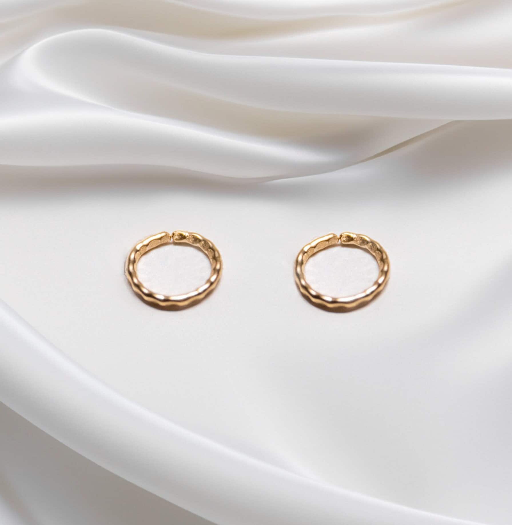 14k Gold Filled Textured Huggie Hoop Earring | Textured Gold