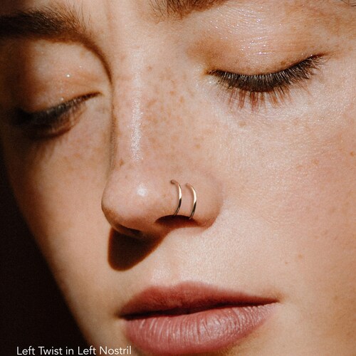 14k Gold Filled Double Hoop Nose Ring | Double Nose Ring Hoop | Small Huggie Hoops | Spiral Nose Ring | Faux Double Hoop | Double Hoop Twist