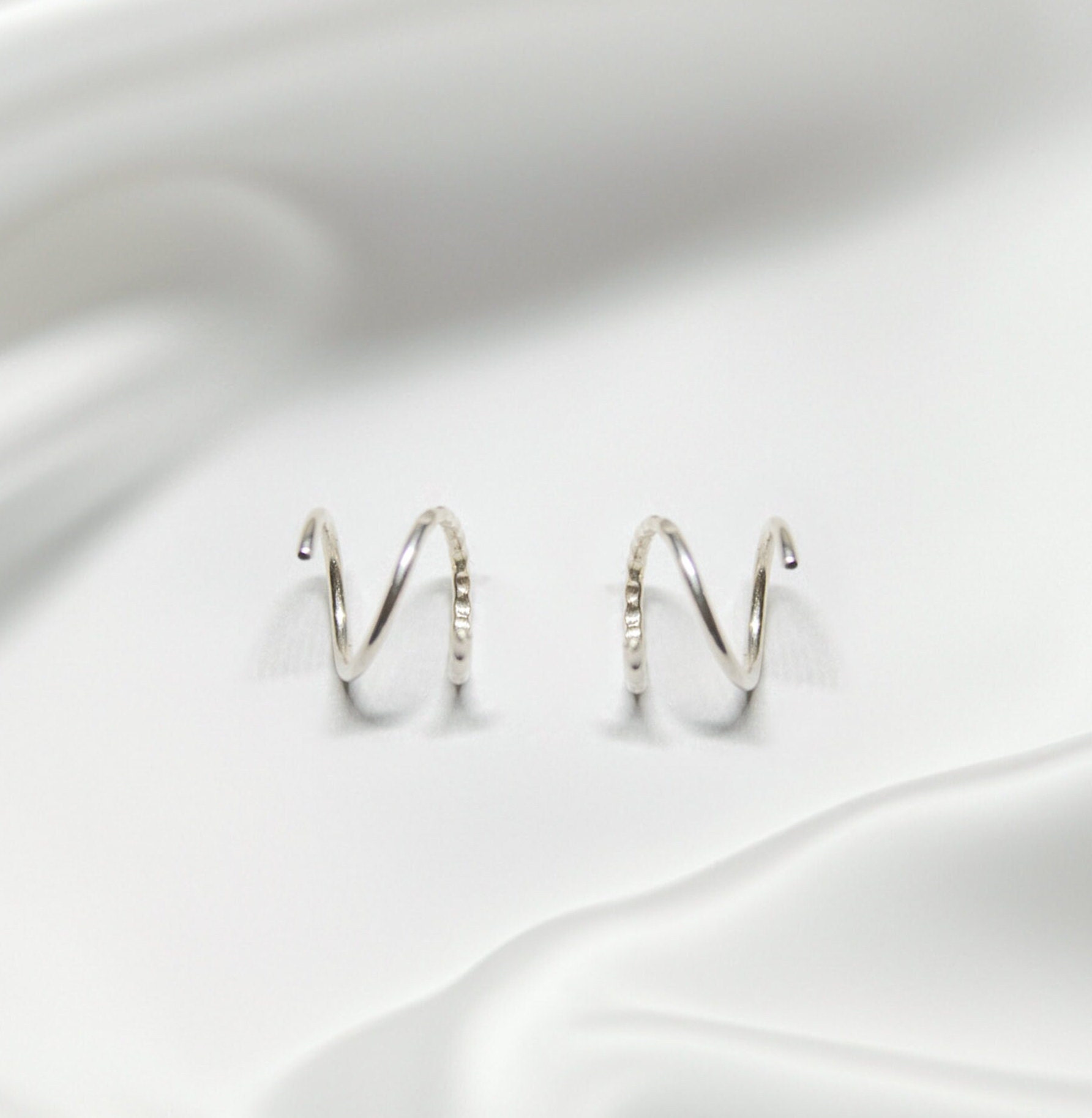 Sterling Silver Half Textured Tiny Twist Earrings | Double