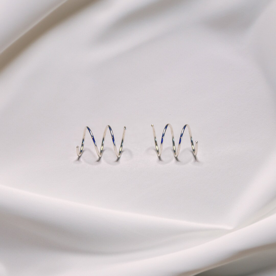 Sterling Silver Triple Hoop Earrings Faux Double Hoops Etsy