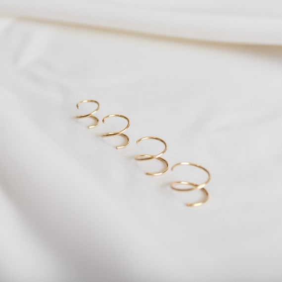 14k Gold Filled Tiny Twist Earrings | Thin Double Hoop Earrings | Small Huggie Hoops | Spiral Earrings | Faux Double Hoops | Gift for Her
