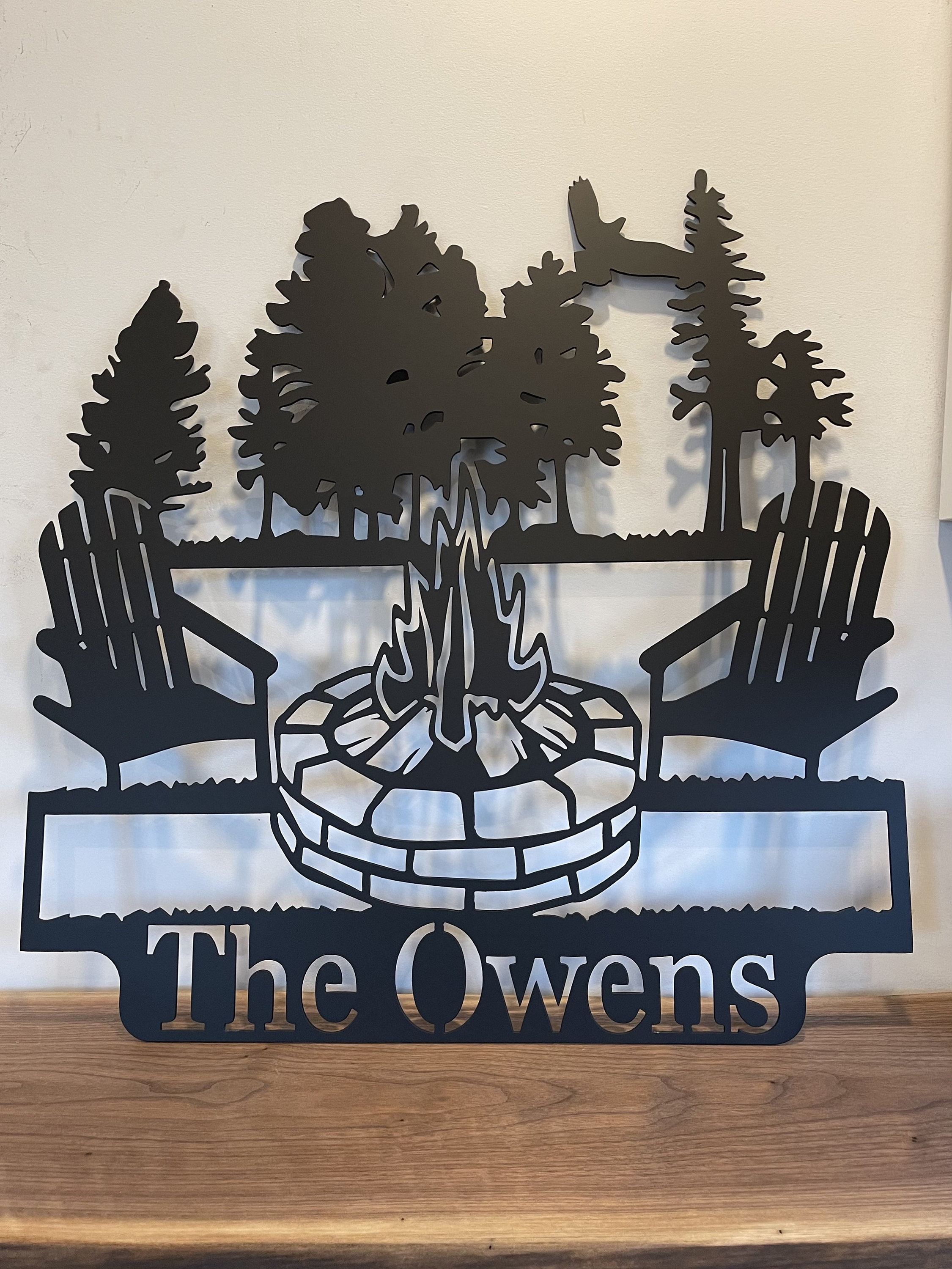 Stone Firepit Camping Monogram Sign Personalized Metal Sign Etsy