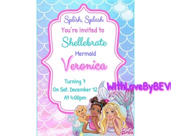 Mermaid Barbie Party Invitation