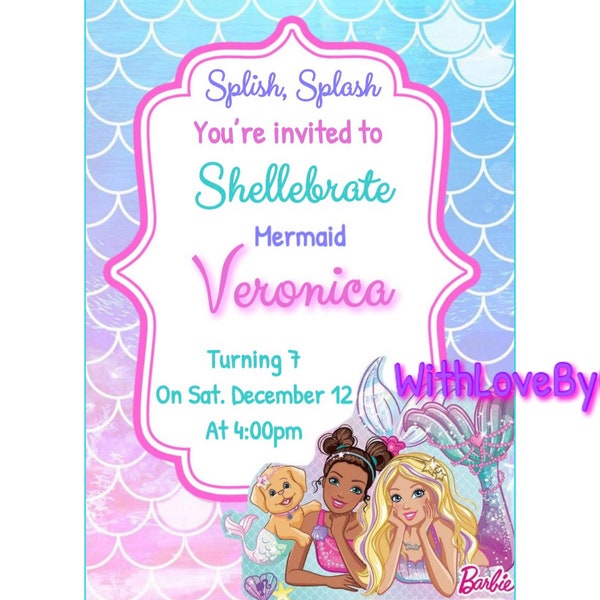 Mermaid Barbie Party Invitation