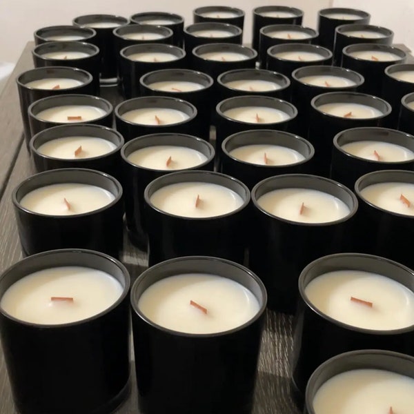 Set of 12 | Wholesale Soy Wax Wood Wick Candles | Soy Candles for Resale| 10 oz. Black Jar| Blank Label Soy Candles| Wholesale