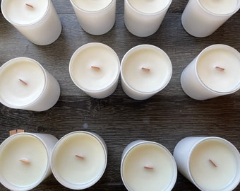 Set of 12 | Wholesale Soy Wax Candles | Candles for Resale| Matte/ Glossy White| 10 oz. candles| Blank Label | Wood Wick/ Cotton Wick