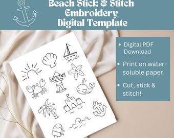 Modelo de bordado de praia: padrões de pontos e palitos náuticos (download digital)