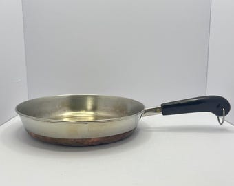 Revere Ware Frying Pan 10 in Copper Bottom 1801 Made in USA Vtg Skillet No Lid