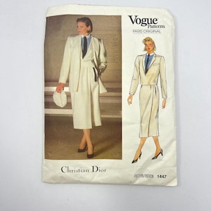 Christian Dior Vogue Pattern 1447 RARE Size 16 Suit Skirt Jacket Coat Shirt 80s