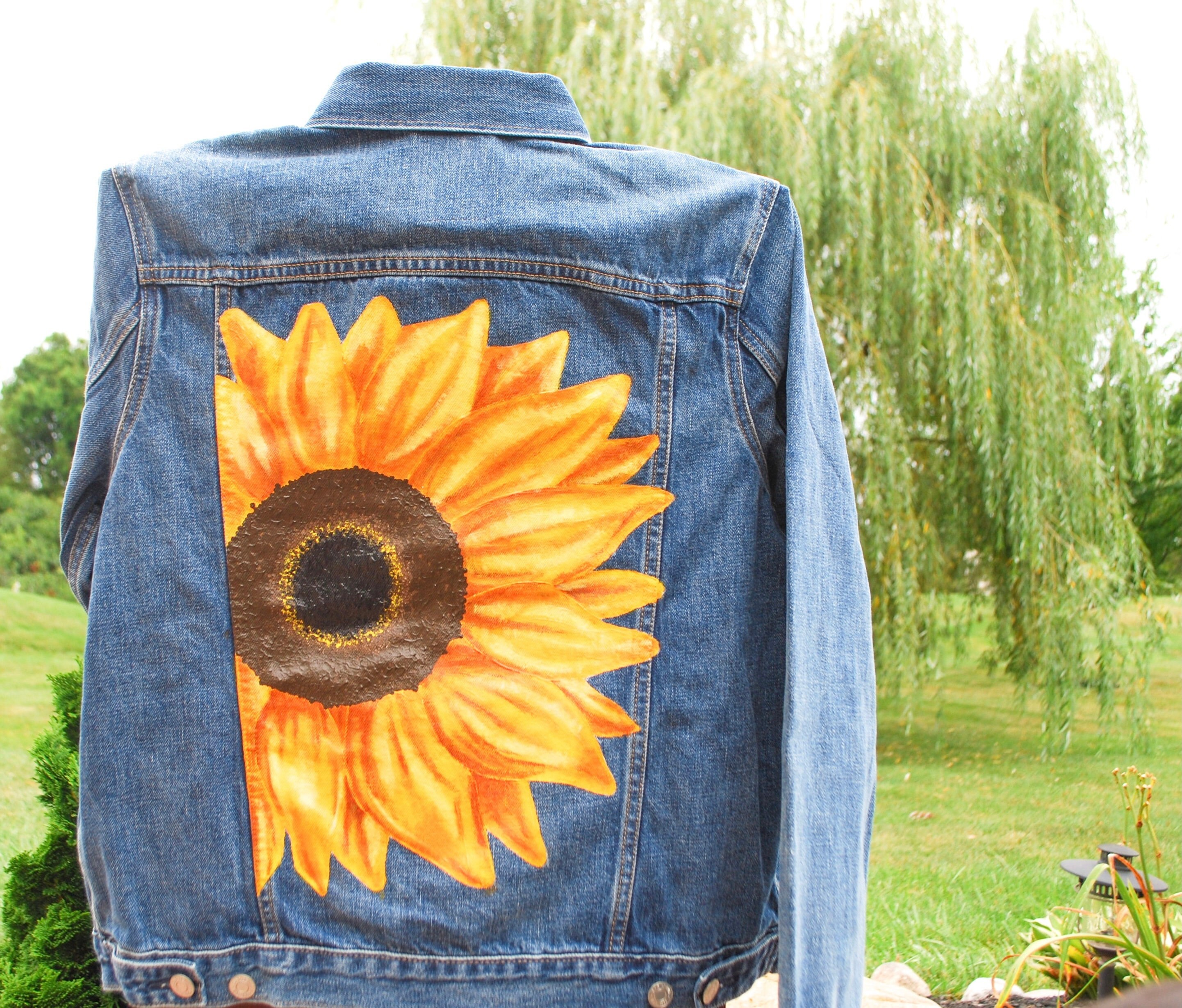 Sunflower Denim Jacket Customizable Many Sizes Styles and Etsy