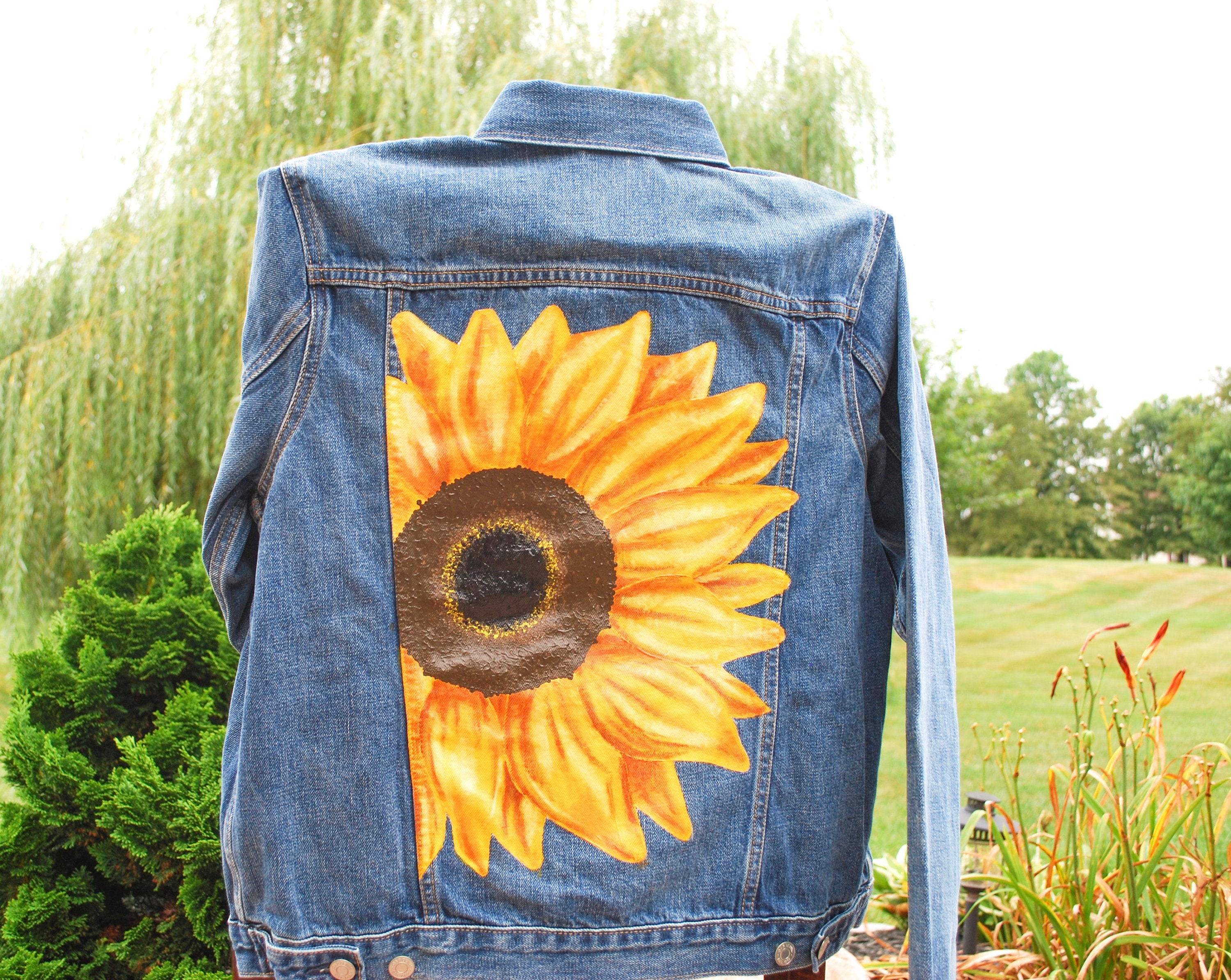 Sunflower Denim Jacket Customizable Many Sizes Styles and Etsy