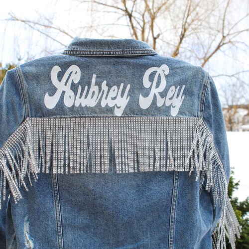 Rhinestone Fringe Design, Custom shops Denim Jacket, Personalizable Jean Jacket
